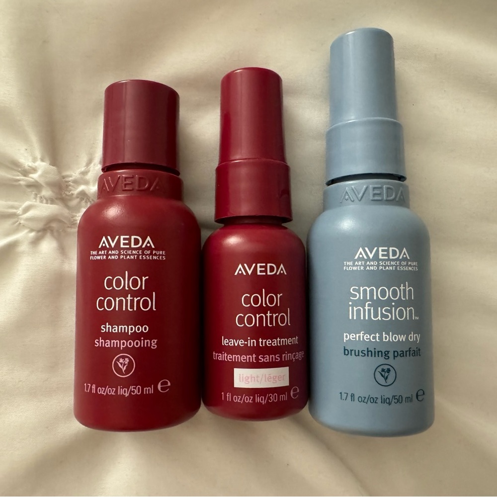 Aveda mini shampoo, leave in treatment, and styling spray
